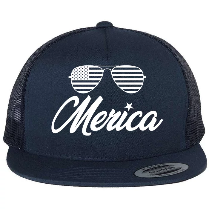 Merica Sunglasses American Flag Celebrate 4th Of July Flat Bill Trucker Hat