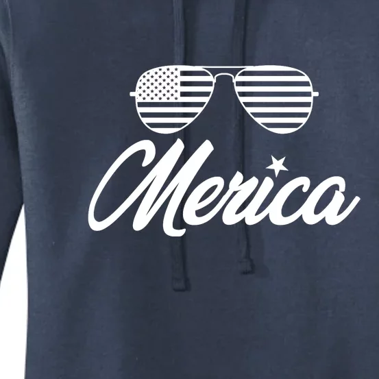 Merica Sunglasses American Flag Celebrate 4th Of July Women's Pullover Hoodie