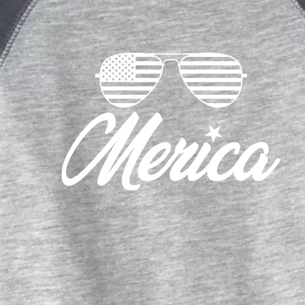 Merica Sunglasses American Flag Celebrate 4th Of July Toddler Fine Jersey T-Shirt