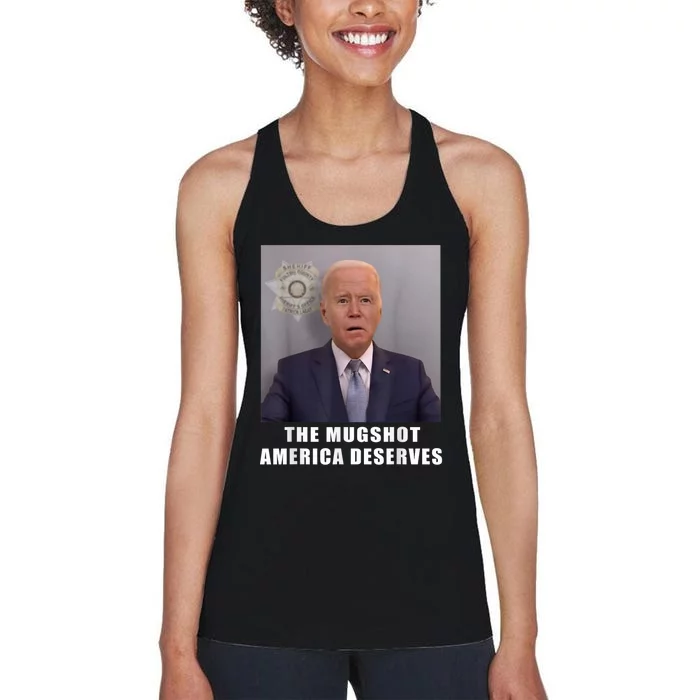 Mug Shot America Deserves Funny AntiBiden Women's Racerback Tank