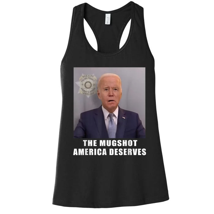 Mug Shot America Deserves Funny AntiBiden Women's Racerback Tank