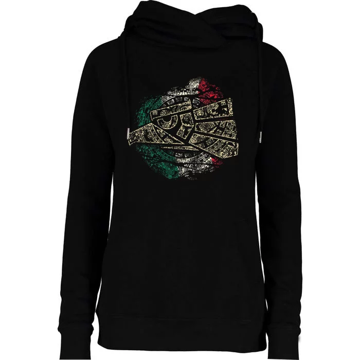 Mexico Sacred Aztec Calendar Mexican Eagle Archeological Womens Funnel Neck Pullover Hood