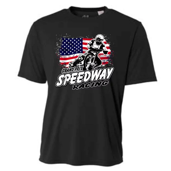 Motorcycle Speedway American Flag Flat Track Race Cooling Performance Crew T-Shirt