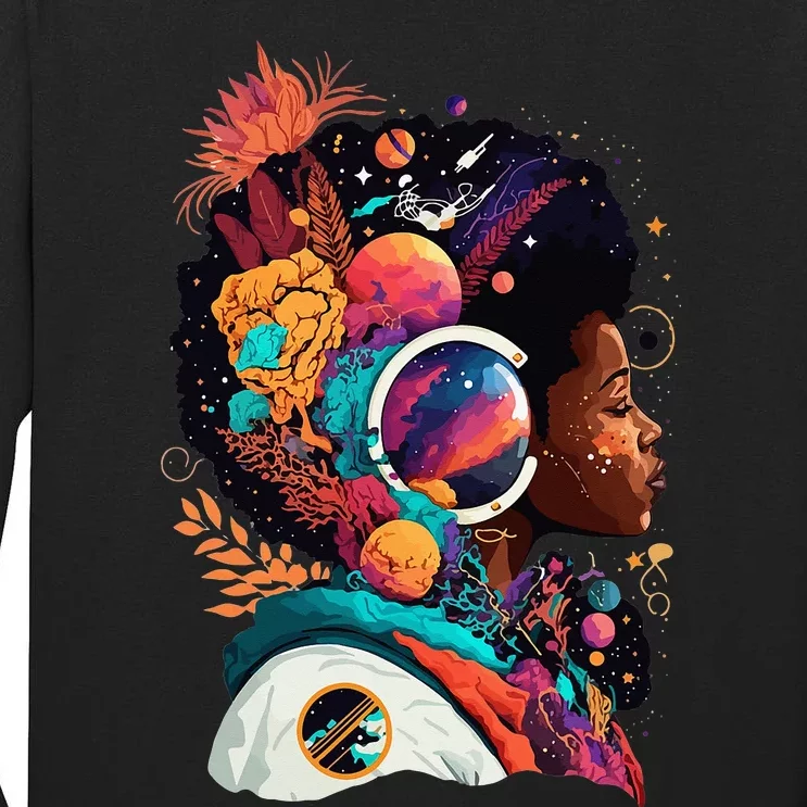 Melanin Space Astronaut African Afro woman Empower History Tall Long Sleeve T-Shirt