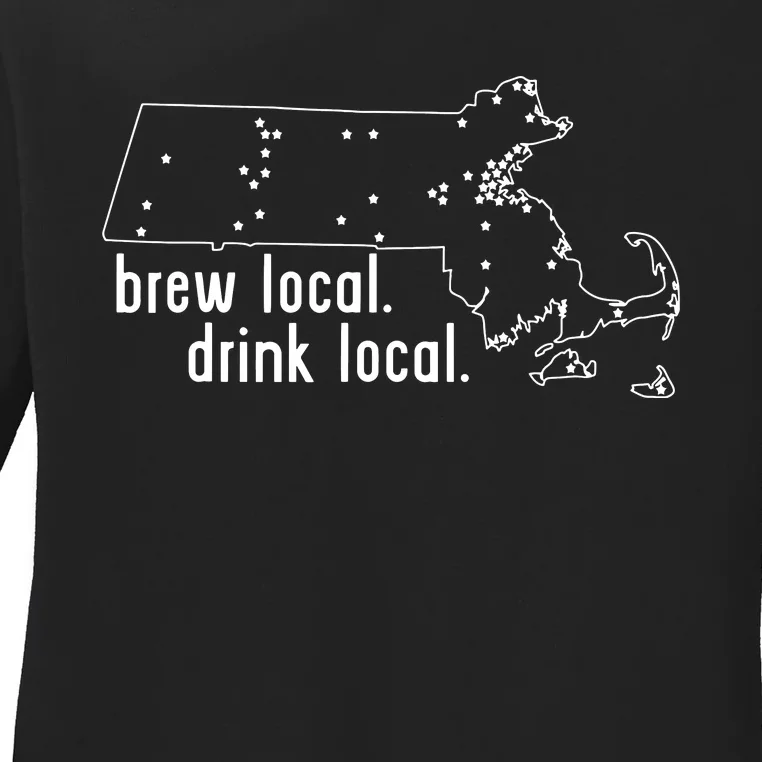 Massachusetts State Brewery Map Craft Beer Graphic Ladies Long Sleeve Shirt