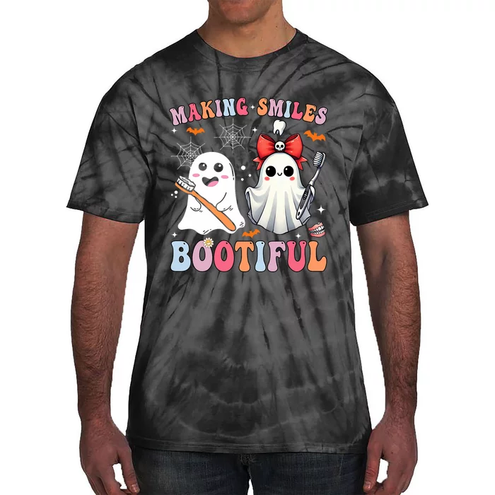 Making Smiles Bootiful Dentist Funny Halloween Ghost Dental Tie-Dye T-Shirt