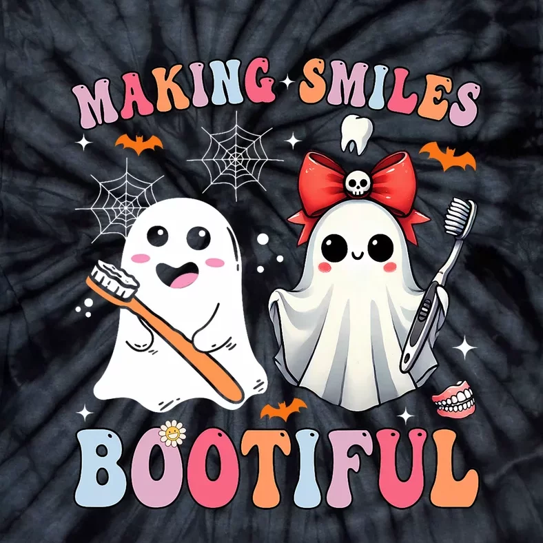 Making Smiles Bootiful Dentist Funny Halloween Ghost Dental Tie-Dye T-Shirt