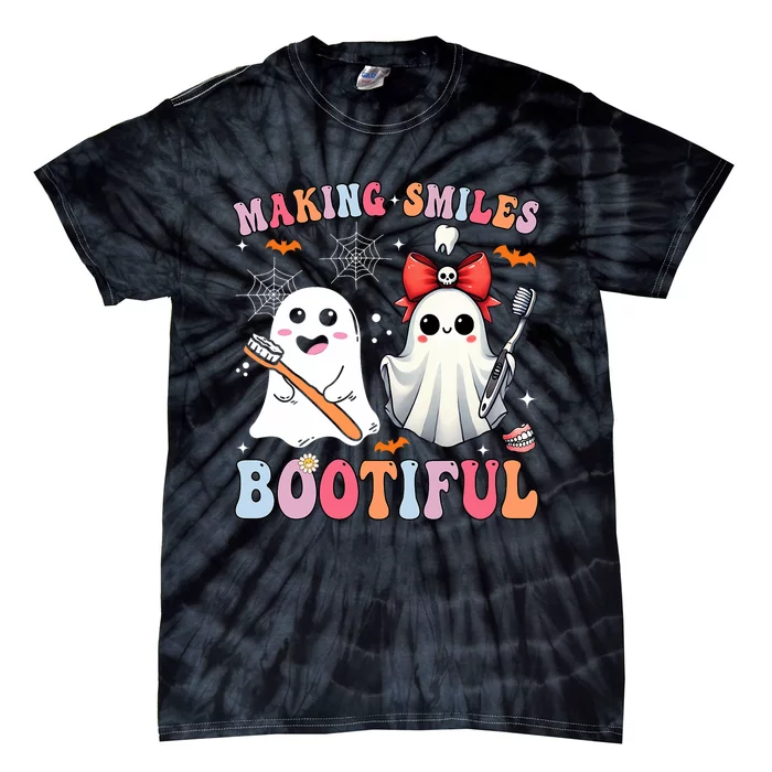 Making Smiles Bootiful Dentist Funny Halloween Ghost Dental Tie-Dye T-Shirt