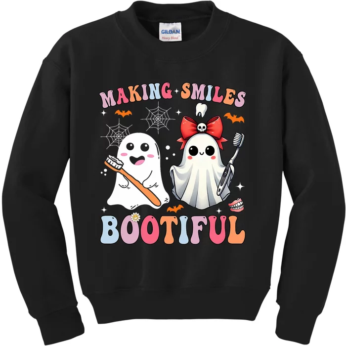 Making Smiles Bootiful Dentist Funny Halloween Ghost Dental Kids Sweatshirt