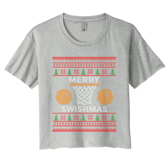 Merry Swishmas Basketball Funny Cool Christmas Gift Women's Crop Top Tee