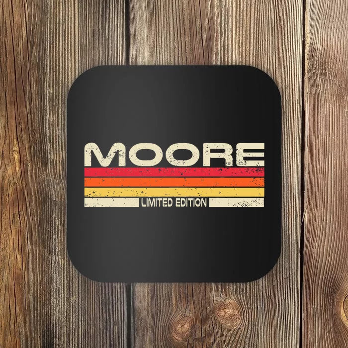 Moore Surname Birthday Family Reunion 80s 90s Sunset Coaster