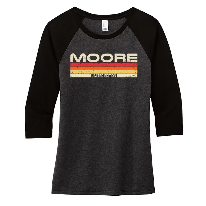 Moore Surname Birthday Family Reunion 80s 90s Sunset Women's Tri-Blend 3/4-Sleeve Raglan Shirt