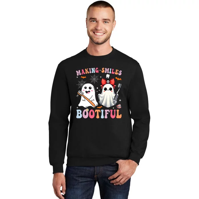 Making Smiles Bootiful Dentist Funny Halloween Ghost Dental Tall Sweatshirt