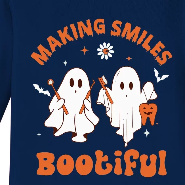 Making Smiles Bootiful Funny Ghost Dentist Halloween Dental Baby Long Sleeve Bodysuit