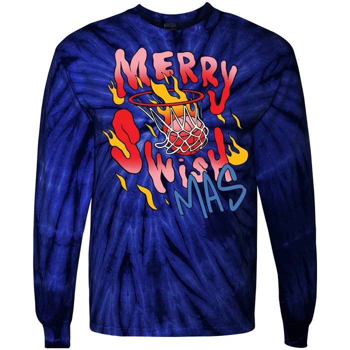 Merry Swishmas Basketball Tie-Dye Long Sleeve Shirt