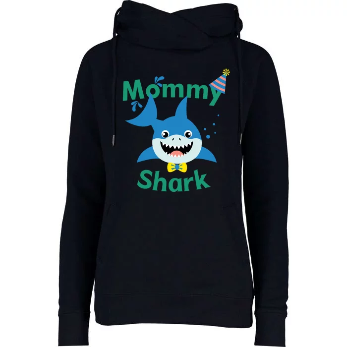 Mommy Shark Birthday Party Matching Family Womens Funnel Neck Pullover Hood