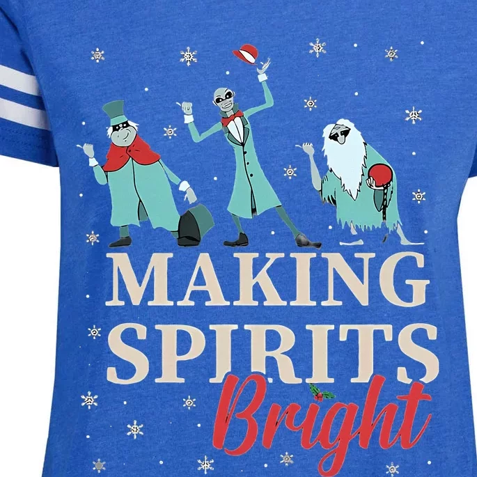 Making Spirits Bright Christmas Haunted Ghosts Enza Ladies Jersey Football T-Shirt