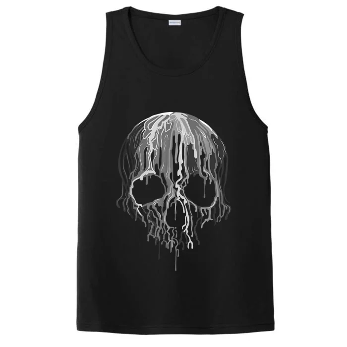 Melting Skull Black White Art Graphic Halloween Shirt Performance Tank