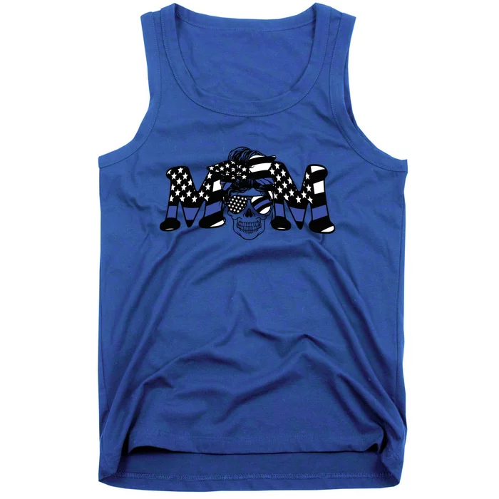 Mom Skull Black The Blue Police Flag Meaningful Gift Tank Top