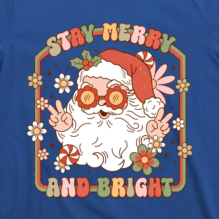 Merry Stay Bright Hippie Santa Peace Retro Groovy Christmas Gift T-Shirt