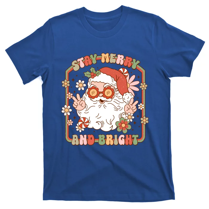 Merry Stay Bright Hippie Santa Peace Retro Groovy Christmas Gift T-Shirt