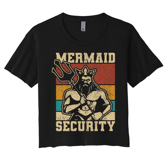 Mermaid Security Bday Costume Merman Birthday Party Outfit Women's Crop Top Tee