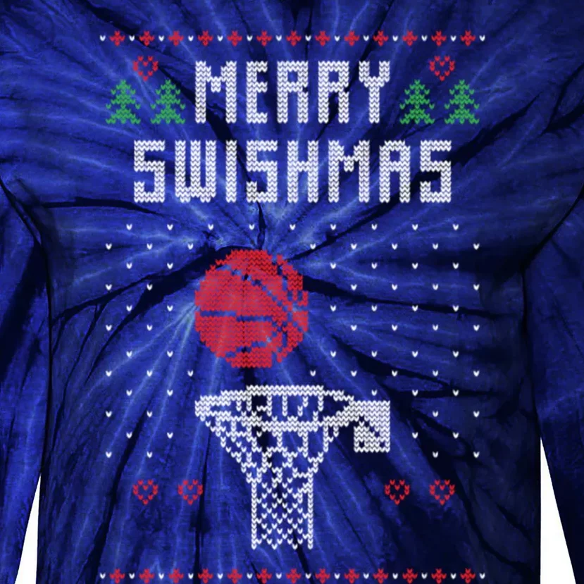 merry swishmas Basketball Ugly Christmas Sweaters Tie-Dye Long Sleeve Shirt