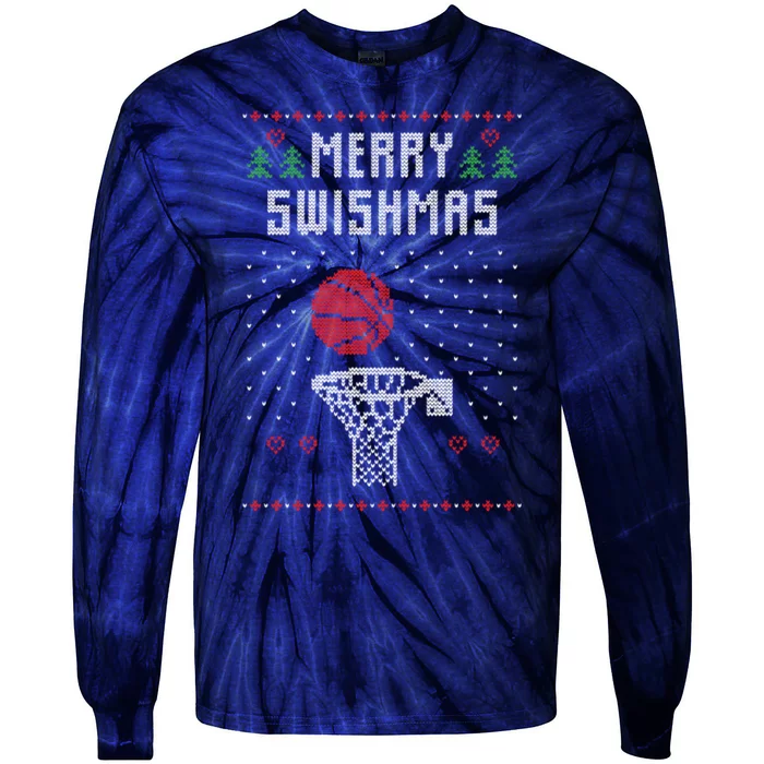 merry swishmas Basketball Ugly Christmas Sweaters Tie-Dye Long Sleeve Shirt