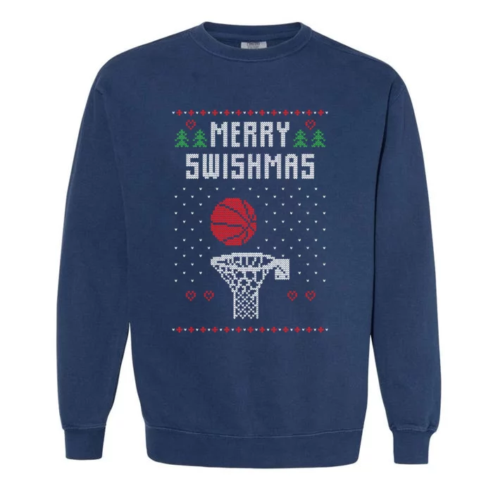 merry swishmas Basketball Ugly Christmas Sweaters Garment-Dyed Sweatshirt