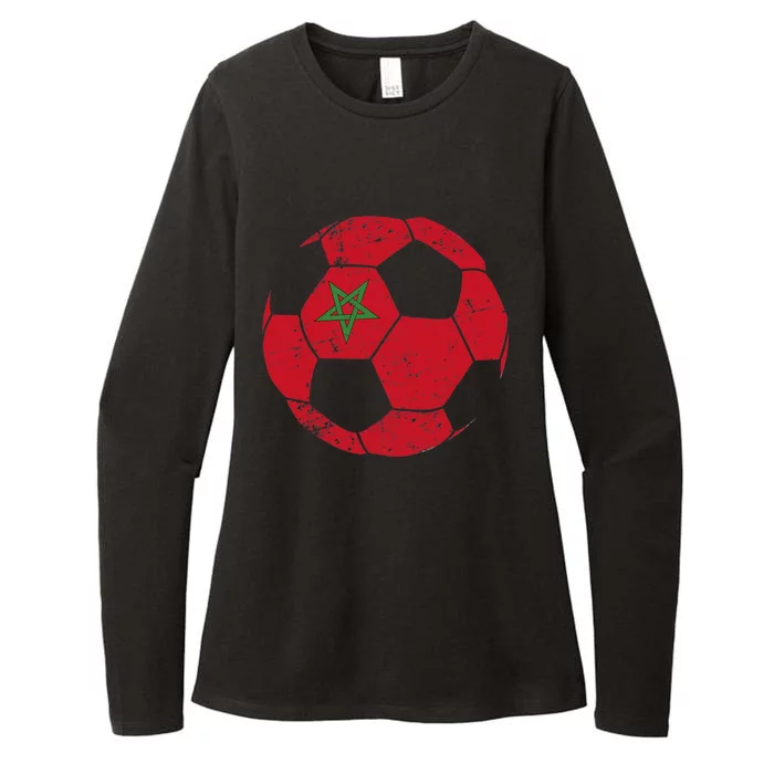 Morocco Soccer Ball Flag Moroccan Football Soccer Womens CVC Long Sleeve Shirt