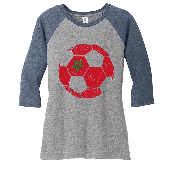 Morocco Soccer Ball Flag Moroccan Football Soccer Women's Tri-Blend 3/4-Sleeve Raglan Shirt