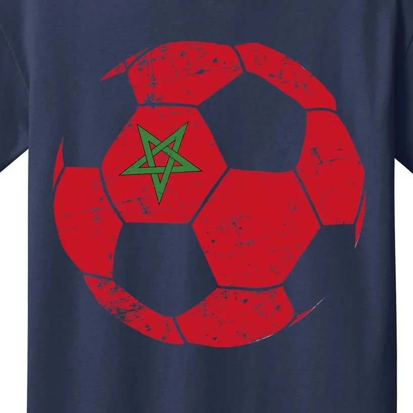 Morocco Soccer Ball Flag Moroccan Football Soccer Kids T-Shirt