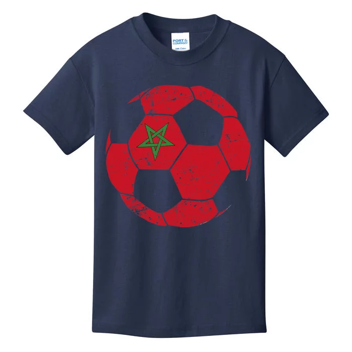 Morocco Soccer Ball Flag Moroccan Football Soccer Kids T-Shirt