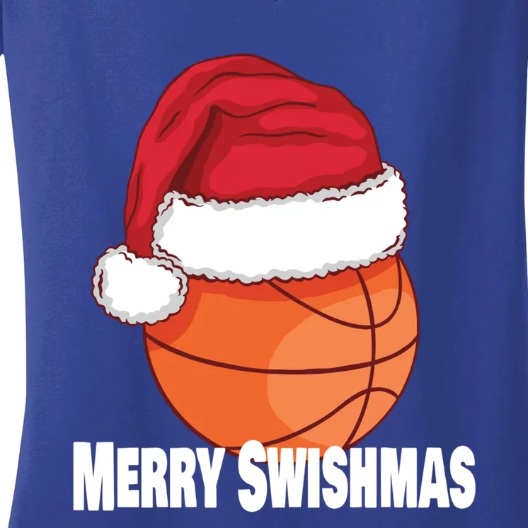 Merry Swishmas Basketball Christmas Sports Lover Santa Hat Gift Women's V-Neck T-Shirt