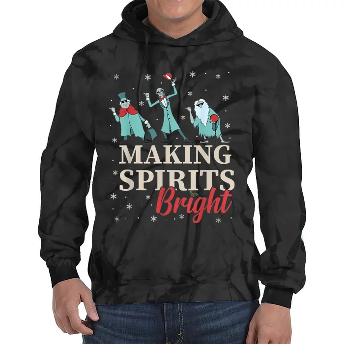 Making Spirits Bright Christmas Haunted Ghosts Tie Dye Hoodie