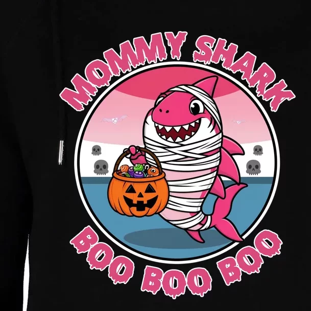 Mommy Shark Boo Boo Boo Funny Family Shark Halloween Womens Funnel Neck Pullover Hood