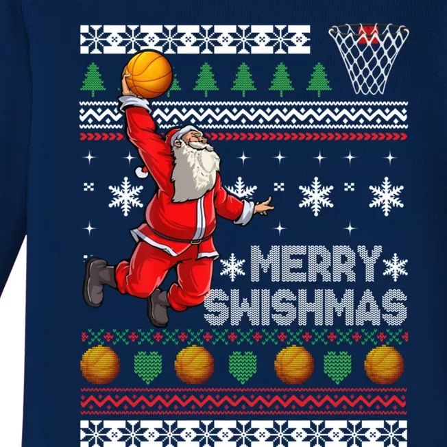 Merry Swishmas Basketball Christmas Sweater Plaid Xmas Santa Gift Baby Long Sleeve Bodysuit