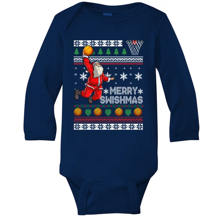 Merry Swishmas Basketball Christmas Sweater Plaid Xmas Santa Gift Baby Long Sleeve Bodysuit