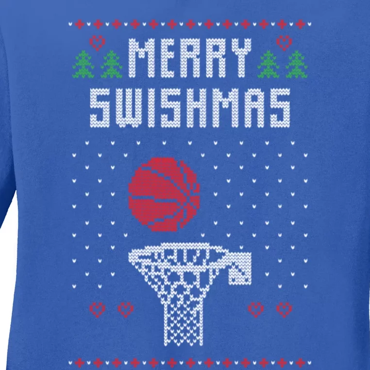 Merry Swishmas Basketball Ugly Christmas Sweaters Great Gift Ladies Long Sleeve Shirt