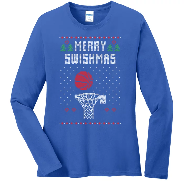 Merry Swishmas Basketball Ugly Christmas Sweaters Great Gift Ladies Long Sleeve Shirt