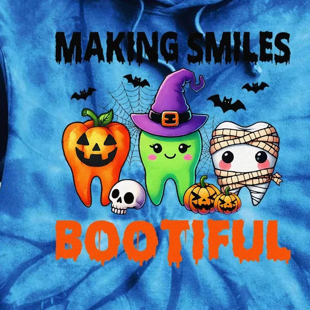 Making Smiles Bootiful Halloween Funny Ghost Dentist Dental Tie Dye Hoodie