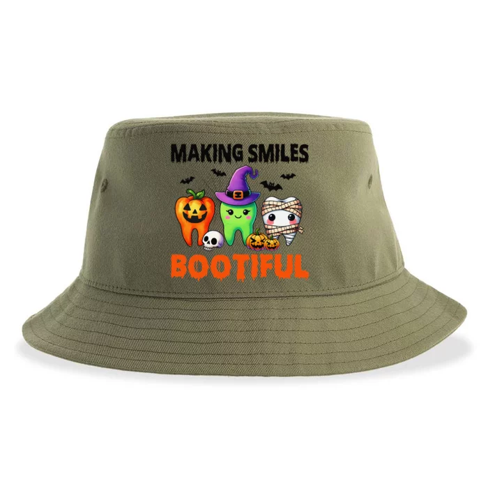 Making Smiles Bootiful Halloween Funny Ghost Dentist Dental Sustainable Bucket Hat