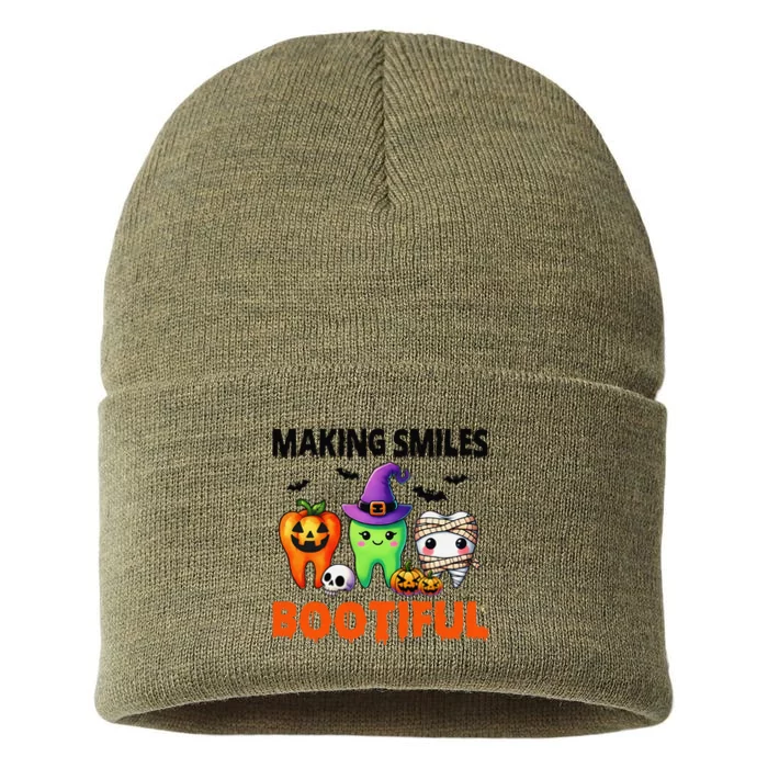 Making Smiles Bootiful Halloween Funny Ghost Dentist Dental Sustainable Knit Beanie