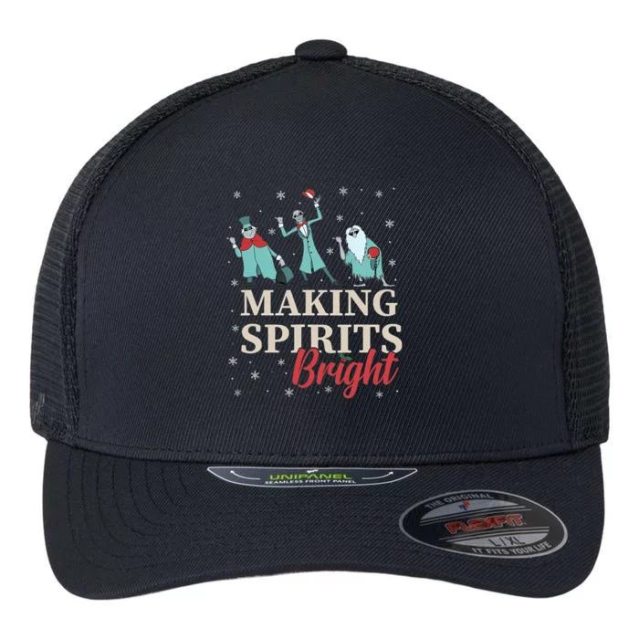 Making Spirits Bright Christmas Haunted Ghosts Flexfit Unipanel Trucker Cap