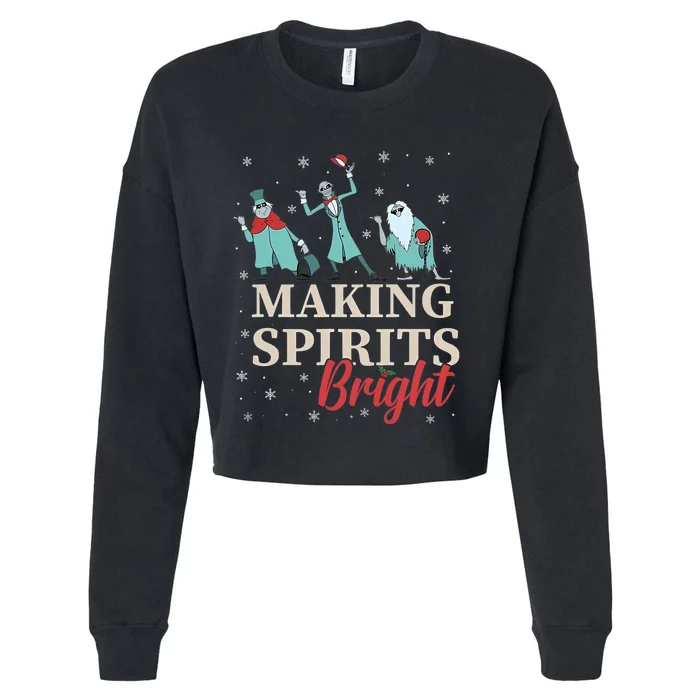 Making Spirits Bright Christmas Haunted Ghosts Cropped Pullover Crew