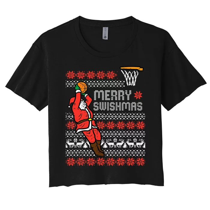 Merry Swishmas Basketball Ugly Christmas Xmas Women's Crop Top Tee