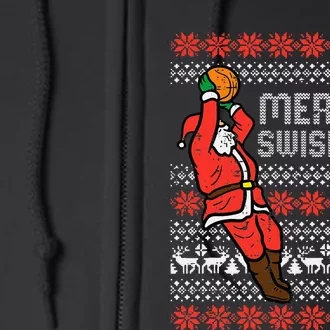 Merry Swishmas Basketball Ugly Christmas Xmas Full Zip Hoodie