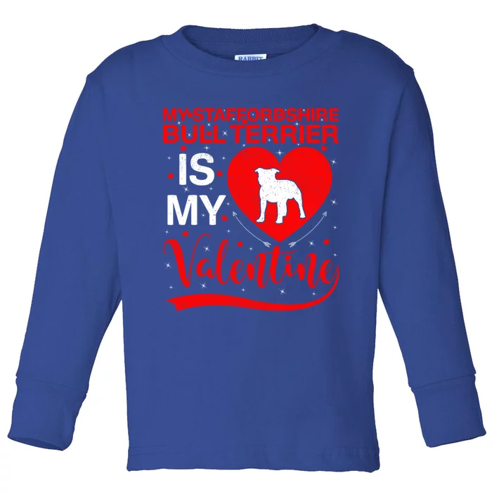 My Staffordshire Bull Terrier Is My Valentine Great Gift Toddler Long Sleeve Shirt