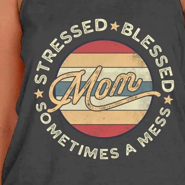 Mom Stressed Blessed Sometimes A Mess Retro Mother's Day Gift Women's Knotted Racerback Tank