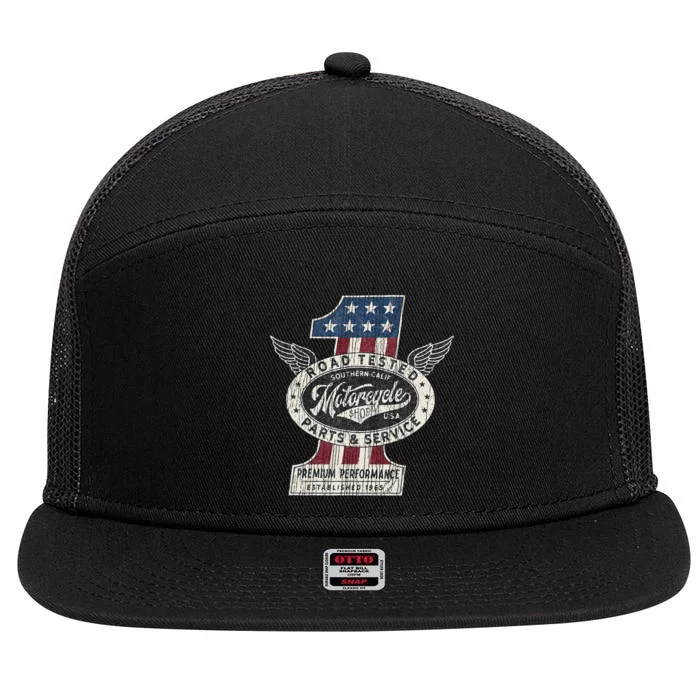 Motorcycle Shop Biker Usa Pride 7 Panel Mesh Trucker Snapback Hat